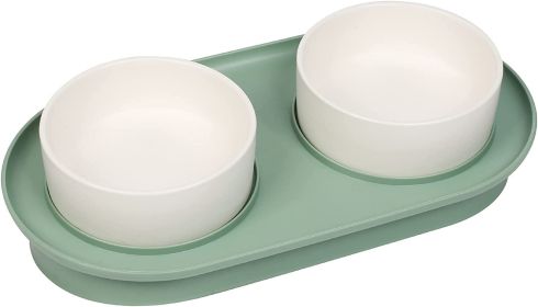 Elevated Cat Bowls, Raised Cats Ceramic Food and Water Stand Bowl Dishes for Cats Small Dogs or Puppy, 15Â¬âˆž Tilted Anti Vomiting Stress Free Feeder De (Color: Green)