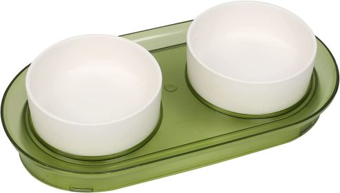 Elevated Cat Bowls, Raised Cats Ceramic Food and Water Stand Bowl Dishes for Cats Small Dogs or Puppy, 15Â¬âˆž Tilted Anti Vomiting Stress Free Feeder De (Color: Tea Green)